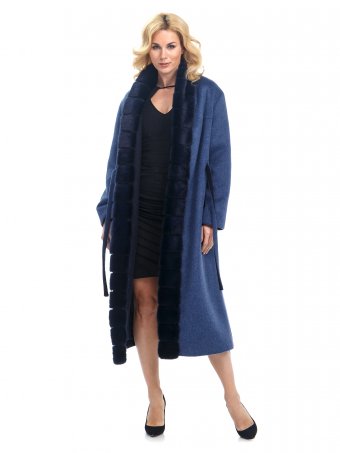 Женское текстильное пальто с воротником, отделка из меха норки